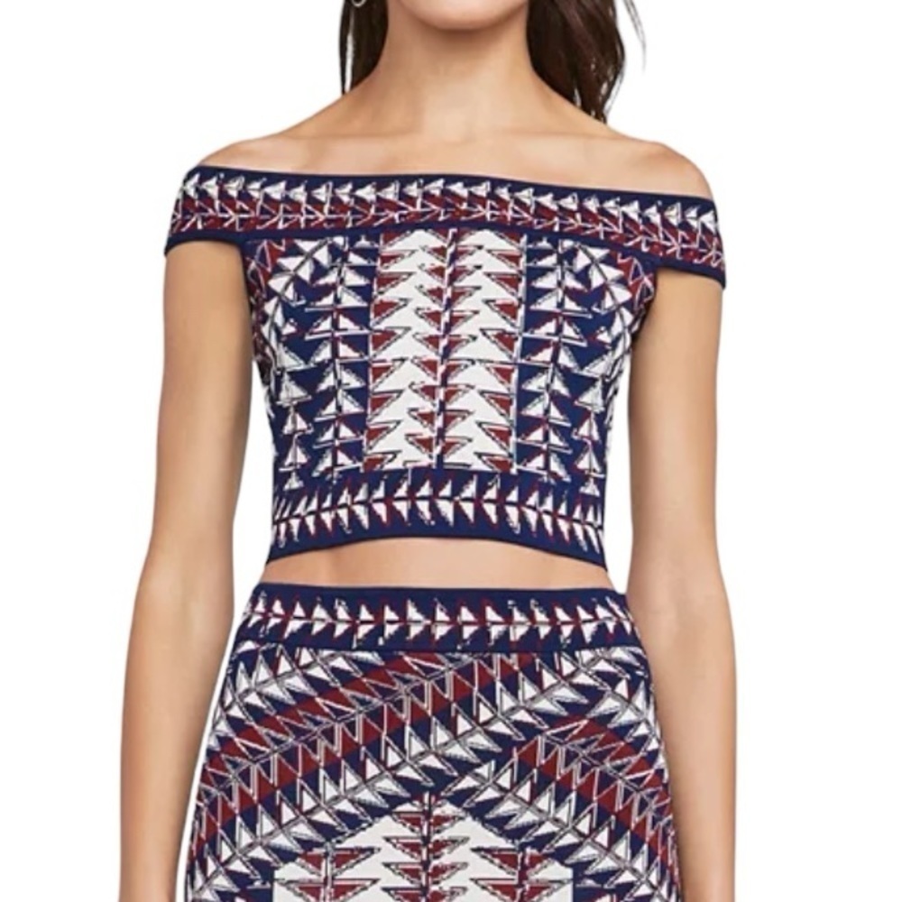 BCBGMaxAzria Kayann Off Shoulder Knit Crop Top